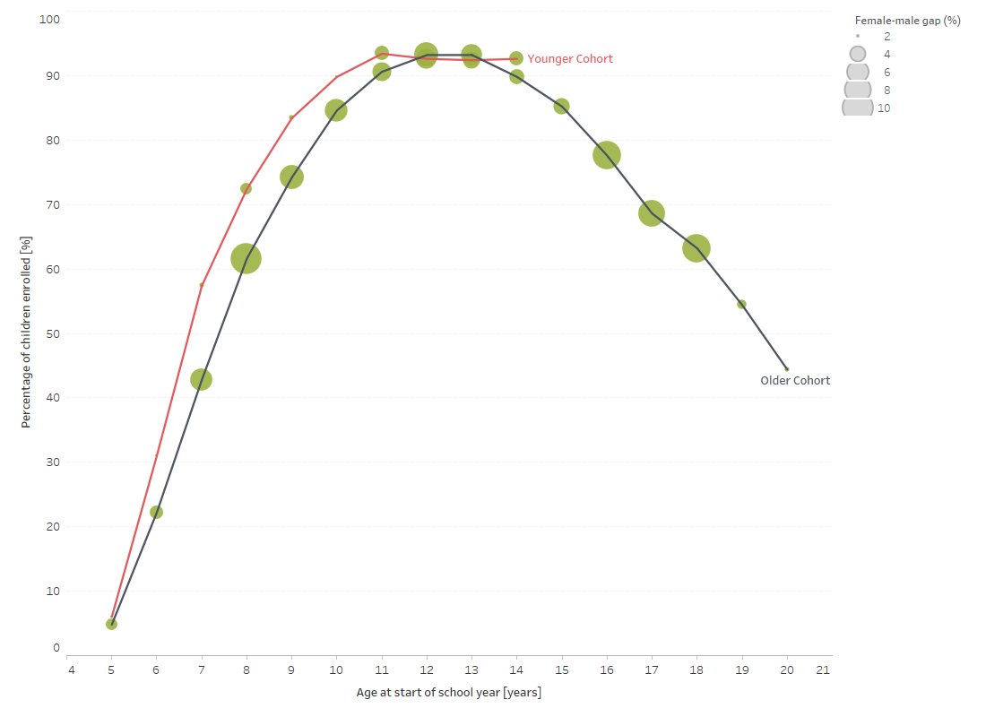 Enrolment rates and gender gaps in formal education in Ethiopia sites